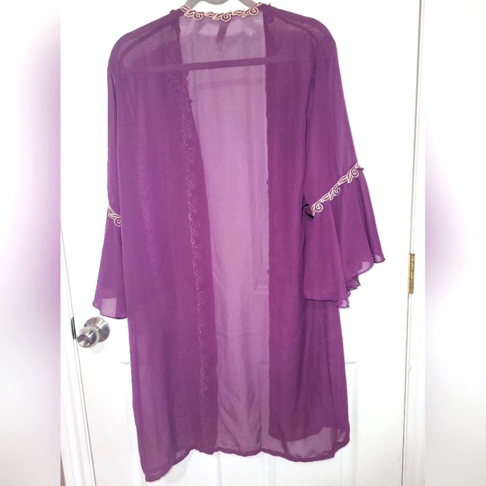 (M)🆕️🔥Purple Embroidered Silk Sheer Robe🔥 - Picture 5 of 6